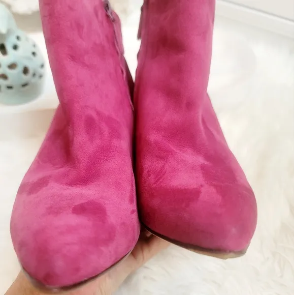 COLE HAAN NIKE AIR VERDI WINERY LEATHER SUEDE WEDGE HOT PINK BOOTIES WOM…