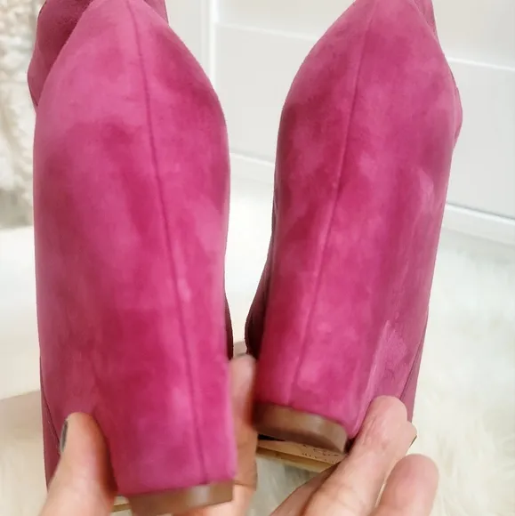 COLE HAAN NIKE AIR VERDI WINERY LEATHER SUEDE WEDGE HOT PINK BOOTIES WOM…