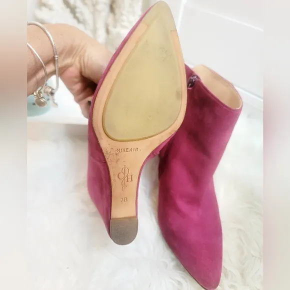 COLE HAAN NIKE AIR VERDI WINERY LEATHER SUEDE WEDGE HOT PINK BOOTIES WOM…