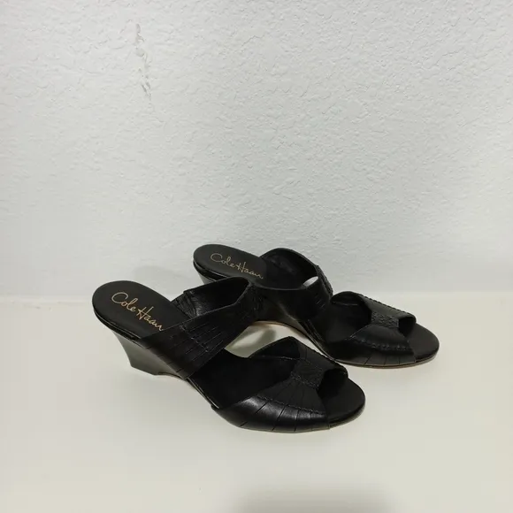Cole Haan Peep Toe Black Wedges 9B