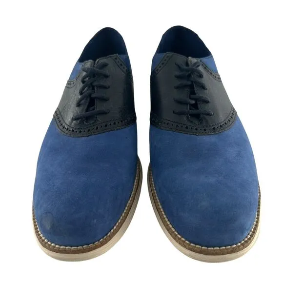 Cole Haan Shoes Mens 9.5 M Blue Suede Grand OS Saddle Oxford Two Tone Comfort