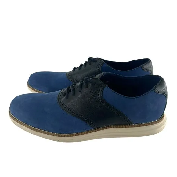 Cole Haan Shoes Mens 9.5 M Blue Suede Grand OS Saddle Oxford Two Tone Comfort