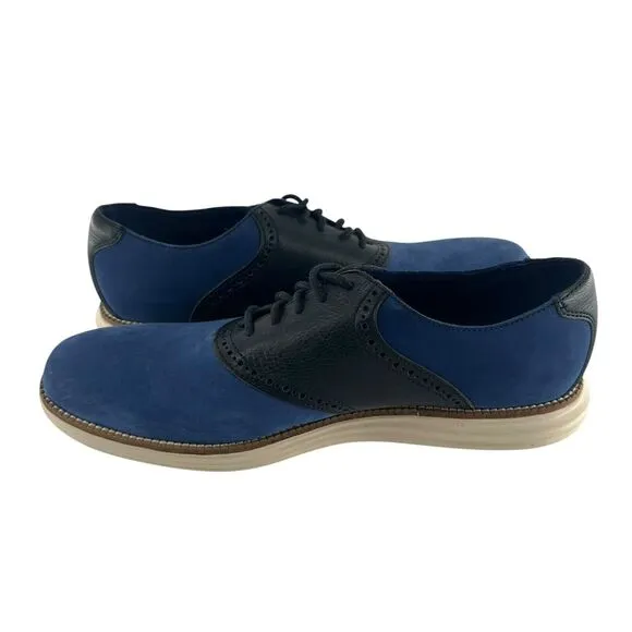 Cole Haan Shoes Mens 9.5 M Blue Suede Grand OS Saddle Oxford Two Tone Comfort