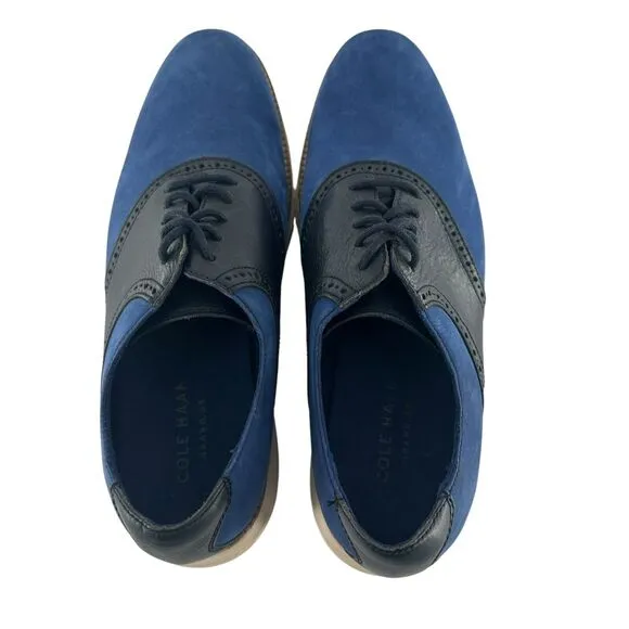 Cole Haan Shoes Mens 9.5 M Blue Suede Grand OS Saddle Oxford Two Tone Comfort