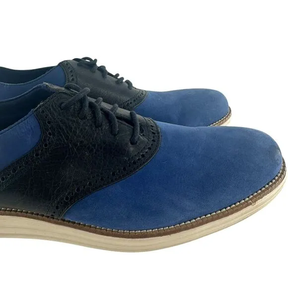 Cole Haan Shoes Mens 9.5 M Blue Suede Grand OS Saddle Oxford Two Tone Comfort