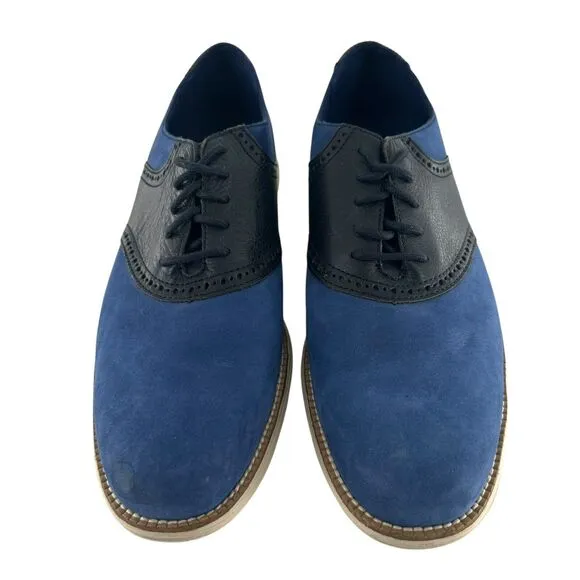 Cole Haan Shoes Mens 9.5 M Blue Suede Grand OS Saddle Oxford Two Tone Comfort