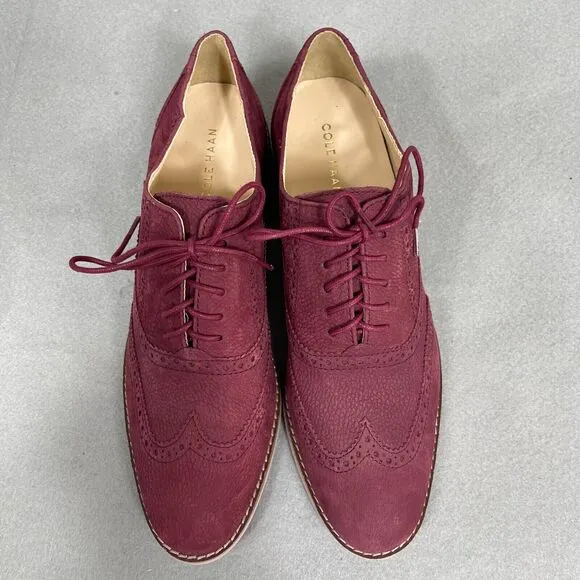 Cole Haan Shoes Womens Sz 10 Alisa Burgundy Suede Oxford Wingtip Brogue Lace Up