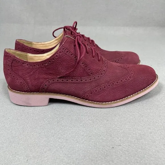 Cole Haan Shoes Womens Sz 10 Alisa Burgundy Suede Oxford Wingtip Brogue Lace Up