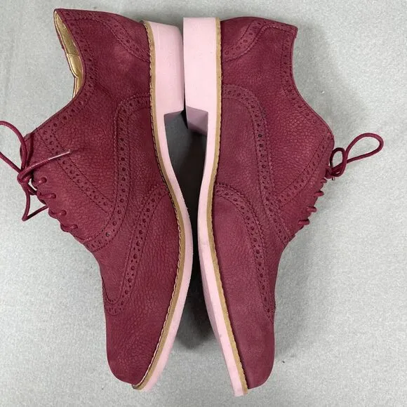 Cole Haan Shoes Womens Sz 10 Alisa Burgundy Suede Oxford Wingtip Brogue Lace Up