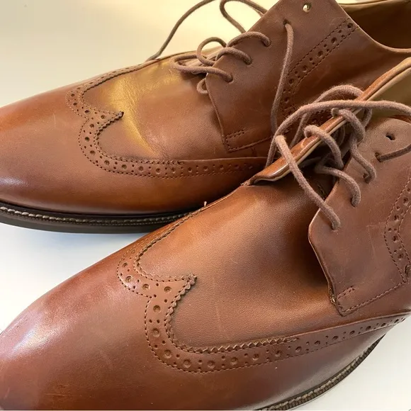 Cole Haan Tan Brown Wingtip Leather Lace Oxford Shoes Classic Formal 13 Wide