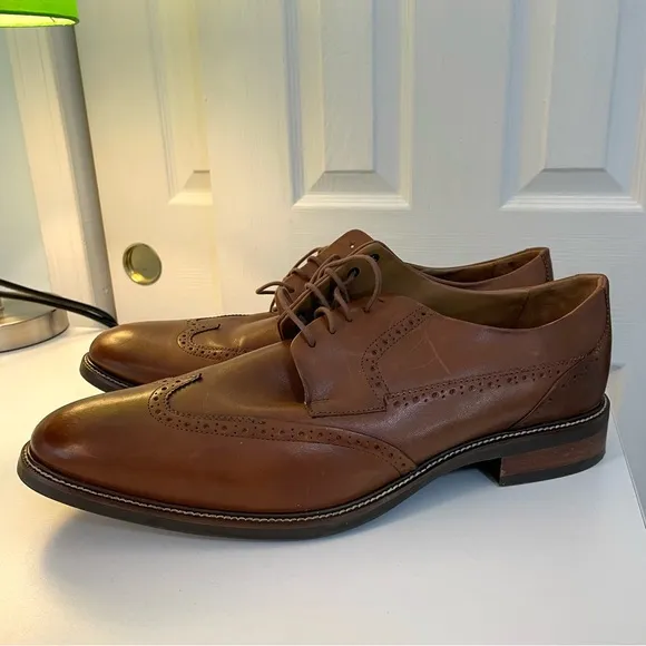 Cole Haan Tan Brown Wingtip Leather Lace Oxford Shoes Classic Formal 13 Wide