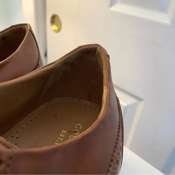 Cole Haan Tan Brown Wingtip Leather Lace Oxford Shoes Classic Formal 13 Wide