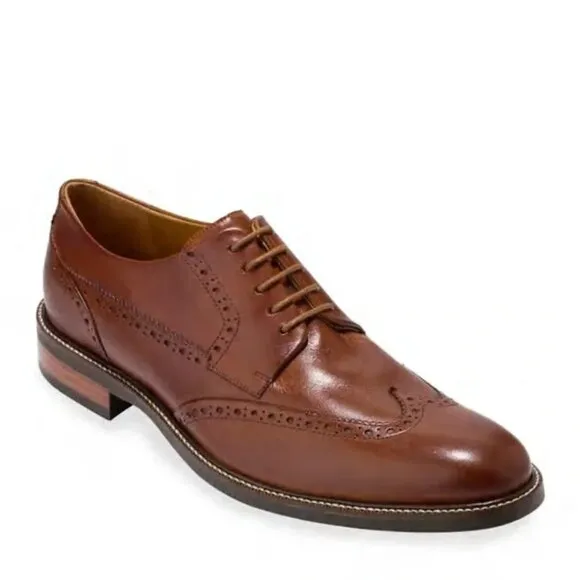 Cole Haan Tan Brown Wingtip Leather Lace Oxford Shoes Classic Formal 13 Wide