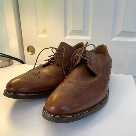 Cole Haan Tan Brown Wingtip Leather Lace Oxford Shoes Classic Formal 13 Wide