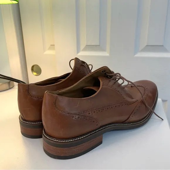 Cole Haan Tan Brown Wingtip Leather Lace Oxford Shoes Classic Formal 13 Wide