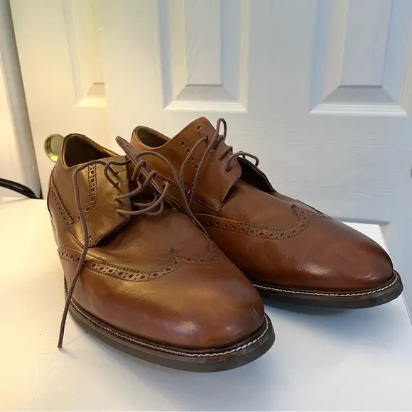 Cole Haan Tan Brown Wingtip Leather Lace Oxford Shoes Classic Formal 13 Wide