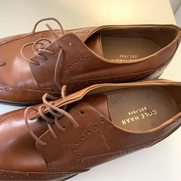 Cole Haan Tan Brown Wingtip Leather Lace Oxford Shoes Classic Formal 13 Wide