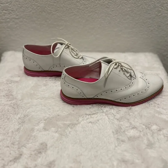 Cole Haan White and Pink Flats with Wingtip Oxford