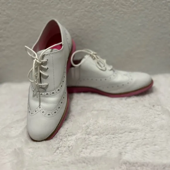 Cole Haan White and Pink Flats with Wingtip Oxford