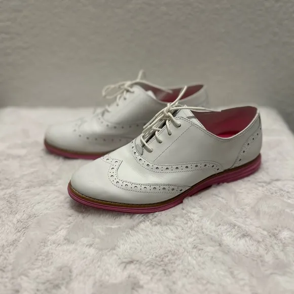 Cole Haan White and Pink Flats with Wingtip Oxford