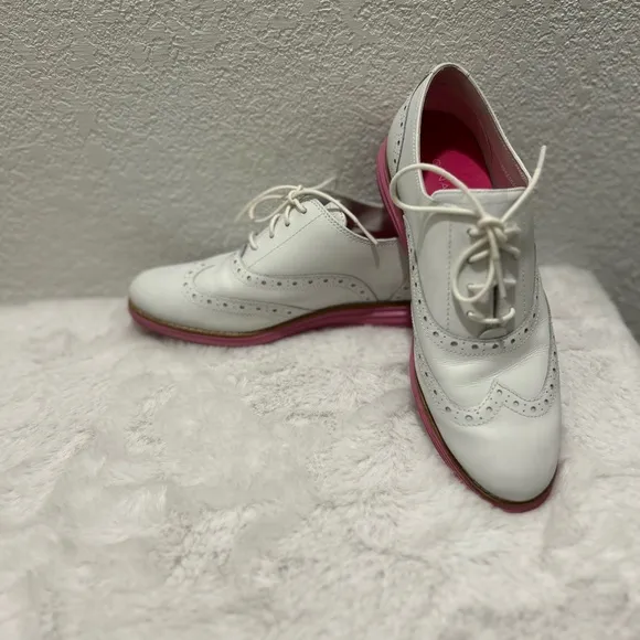 Cole Haan White and Pink Flats with Wingtip Oxford