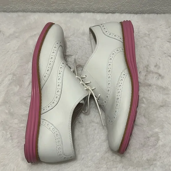 Cole Haan White and Pink Flats with Wingtip Oxford