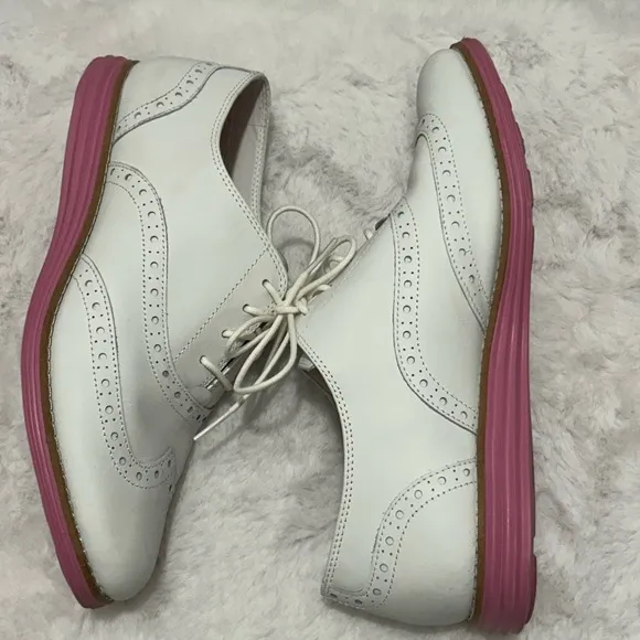 Cole Haan White and Pink Flats with Wingtip Oxford