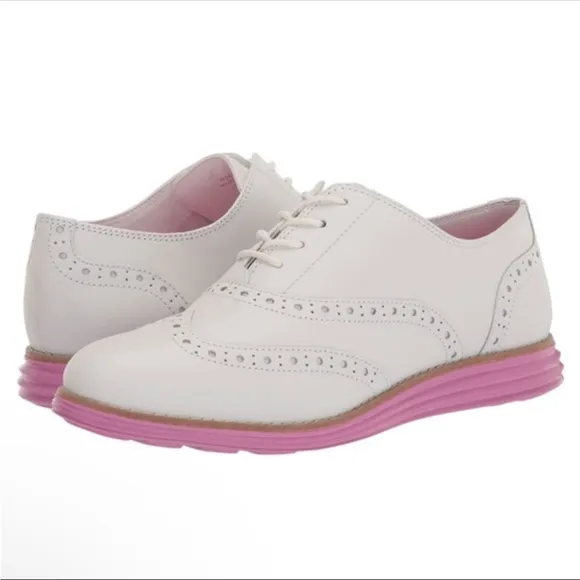 Cole Haan White and Pink Flats with Wingtip Oxford