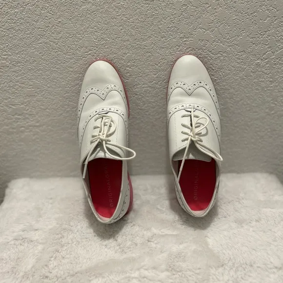 Cole Haan White and Pink Flats with Wingtip Oxford