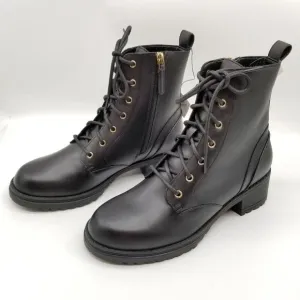 Cole Haan Women Camea Combat Boots Sz 6 B Black Leather Lace Up Ankle  Side Zip