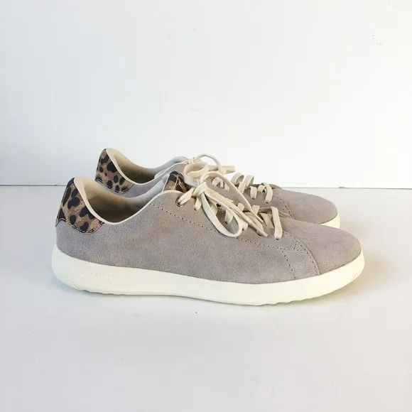 Cole Haan Women's Grandpro Sneaker Tennis Shoes Gray Leopard Print Back Size 8B
