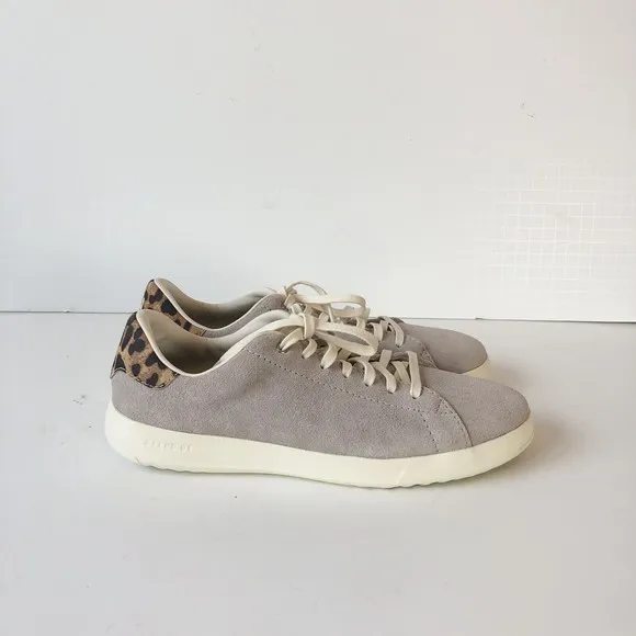Cole Haan Women's Grandpro Sneaker Tennis Shoes Gray Leopard Print Back Size 8B