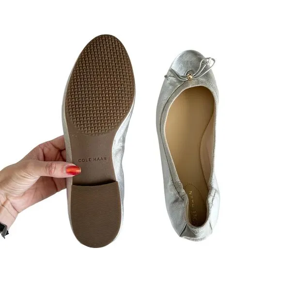 Cole Haan Women's Keira Metallic Silver Slip On Ballet Flats Size 8.5
