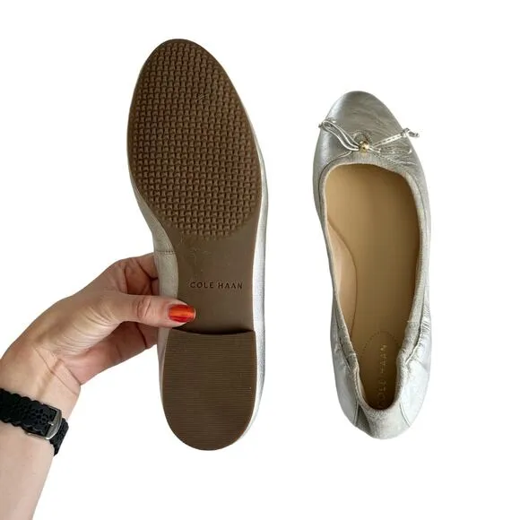 Cole Haan Women's Keira Metallic Silver Slip On Ballet Flats Size 8.5