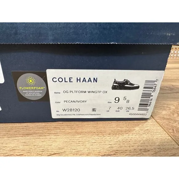 Cole Haan Women's OG Platform Wingtip Oxford Pecan Ivory Leather Size 9.5 US NIB
