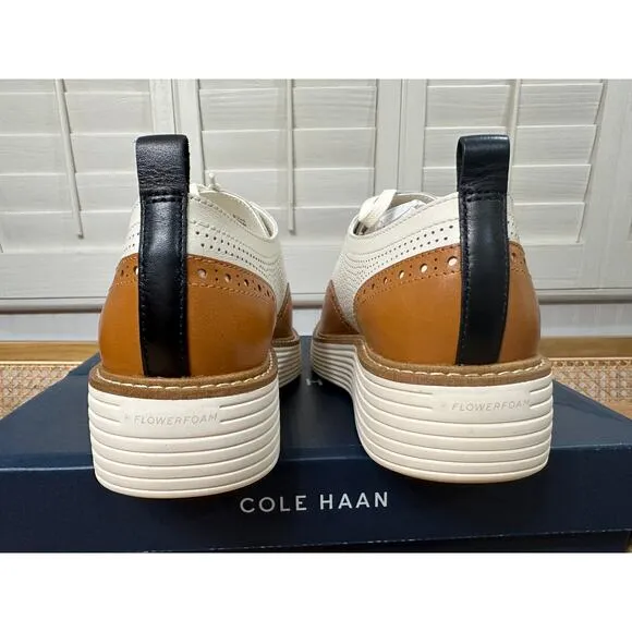 Cole Haan Women's OG Platform Wingtip Oxford Pecan Ivory Leather Size 9.5 US NIB
