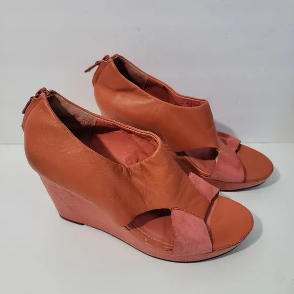 COLE HAAN X Nike Air Platform Wedges Brown Sz 8.5B Leather Open Toe Back Zip