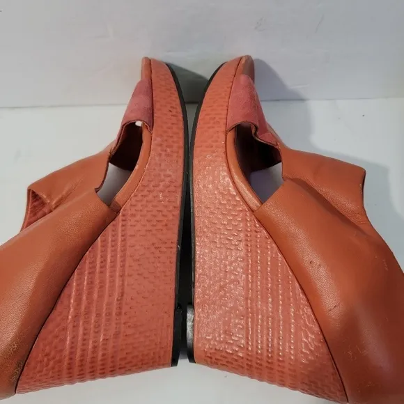 COLE HAAN X Nike Air Platform Wedges Brown Sz 8.5B Leather Open Toe Back Zip