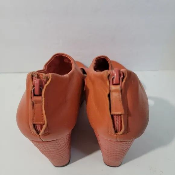 COLE HAAN X Nike Air Platform Wedges Brown Sz 8.5B Leather Open Toe Back Zip