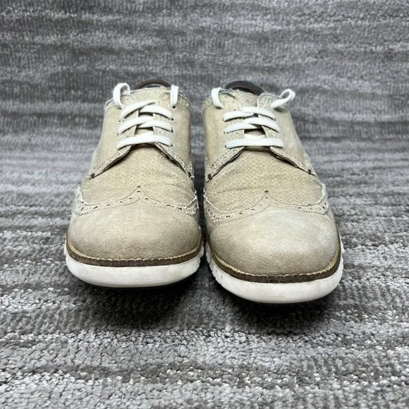 Cole Haan ZeroGrand Men's 9 M Beige Canvas Wingtip Derby Oxford Shoes