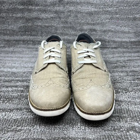 Cole Haan ZeroGrand Men's 9 M Beige Canvas Wingtip Derby Oxford Shoes