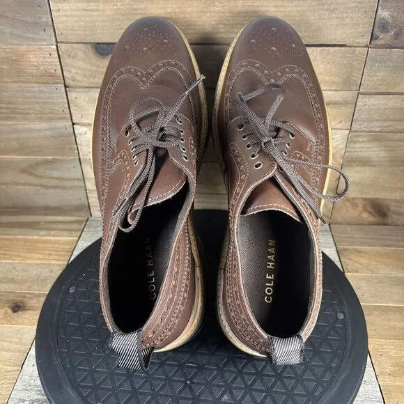 Cole Haan Mens Size US 8 Wide Davidson Grand Wingtip Oxford Brown Leather Shoes