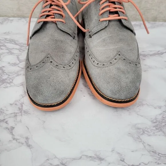 Cole Haan Original Grand Wingtip Oxford Gray Suede Coral Soles and Laces Men's