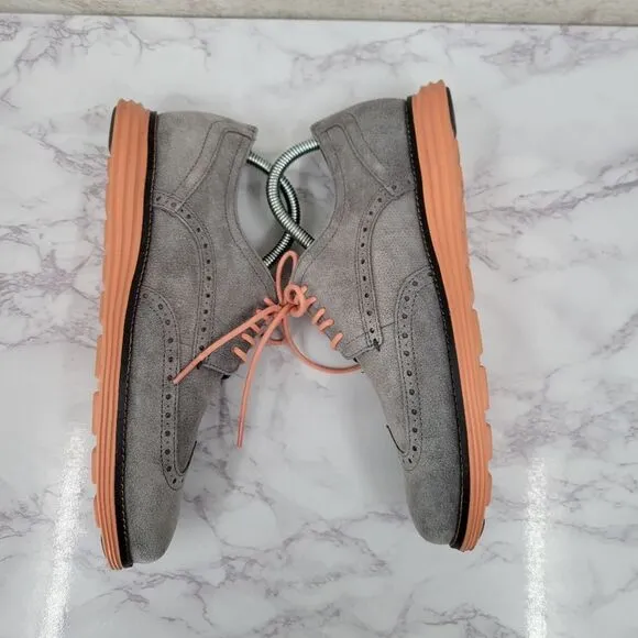 Cole Haan Original Grand Wingtip Oxford Gray Suede Coral Soles and Laces Men's