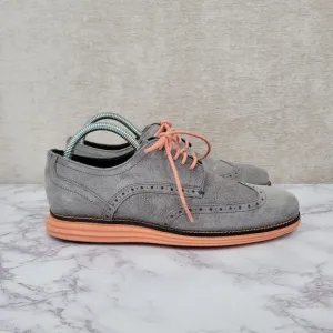 Cole Haan Original Grand Wingtip Oxford Gray Suede Coral Soles and Laces Men's