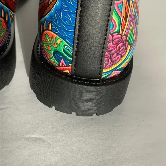 Colorful Graphic Vegan Leather Combat Boots