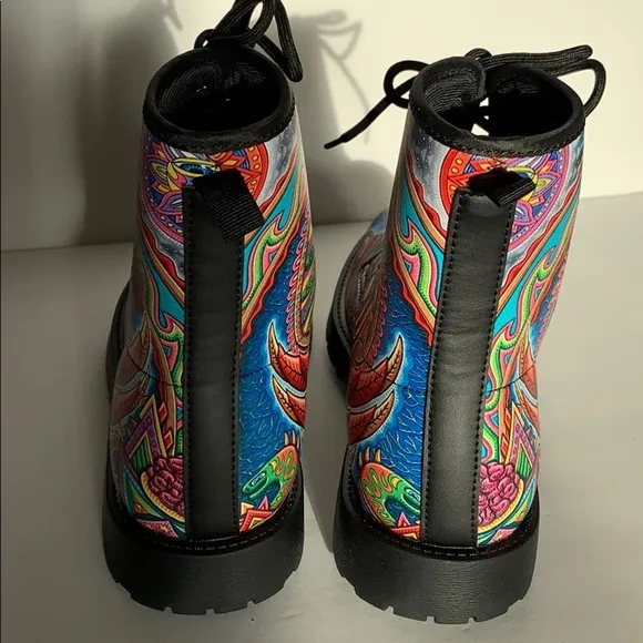 Colorful Graphic Vegan Leather Combat Boots