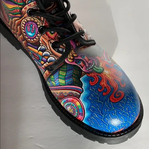 Colorful Graphic Vegan Leather Combat Boots