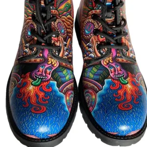 Colorful Graphic Vegan Leather Combat Boots
