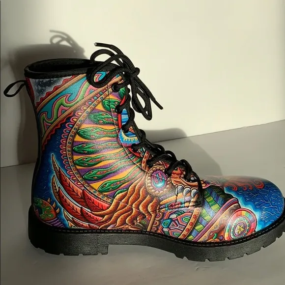 Colorful Graphic Vegan Leather Combat Boots